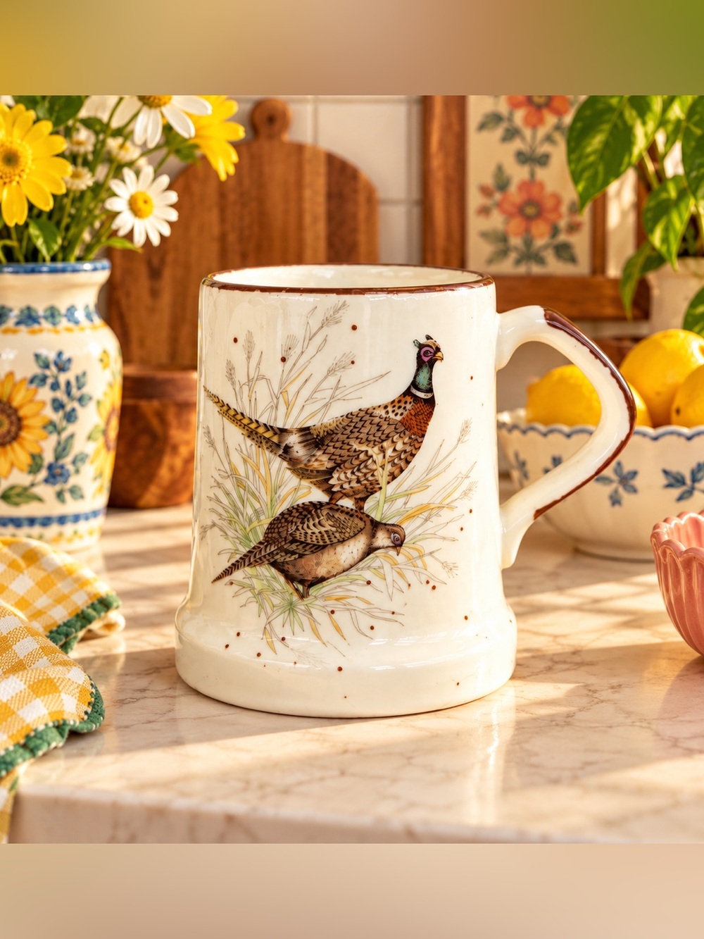 Vintage Vintage Brown Speckled Stoneware Pheasant Coffee Mug Enesco retro Duck